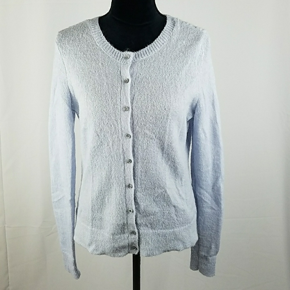 Ann Taylor LOFT women medium light blue cardigan sweater mohair blend